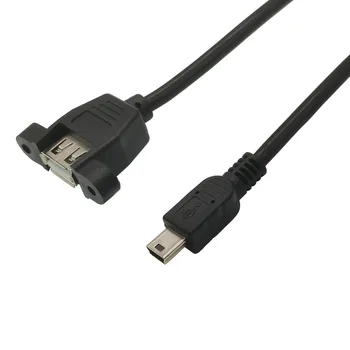 Mini 5P Macho para USB Fêmea Painel de Montagem orifícios de Parafuso de Extensão USB-A F a M Conector Mini USB 5pin Adaptador de Cabo de 0,3 m 0,5 m
