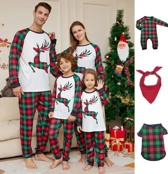 2024 De Natal Da Família De Correspondência De Um Pijama Bonito Veado Letra Imprimir Adulto Criança Bebê Da Família Roupa A Condizer Natal Da Família Pjs Cão Roupas