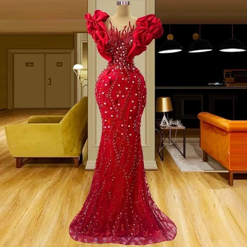 Luxo Beaded Vestido de Noite Nova Moda do Dia dos Namorados Prom Vestido Feito-Sereia Parte Longa do Vestido da Celebridade Vestes Du Soir