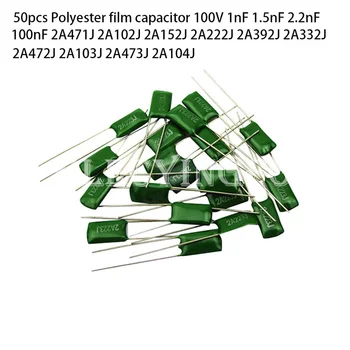 50pcs 100V filme de Poliéster capacitor de 330PF 680PF 1nF 10nF 100nF 2A471 2A102 2A182 2A222 2A272 2A332 2A472 2A103 2A474 2A104