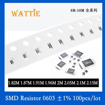 Resistor SMD 0603 1% 1,82 M 1.87 M De 1,91 M 1.96 M 2M 2.05 M 2.1 M 2,15 M 100PCS/monte chip resistores de 1/10W 1,6 mm*0,8 mm