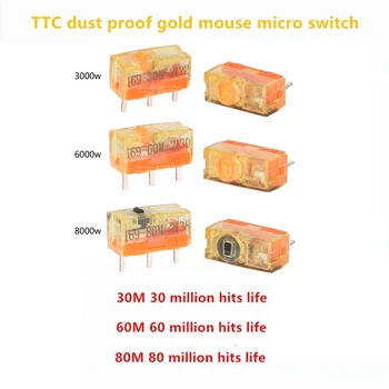 TTC à prova de Poeira de Ouro Mouse Micro 30M 60M 80M Cliques para a Vida Liga de Ouro de Contato 3 3 Pés Microinterruptor 2 PCS Dropship