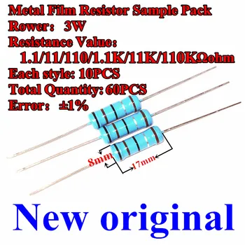 Novo Original do Metal de resistores de Filme de Exemplo Pack 1% 3W / 1.2/12/120/1.2 k /12k/120k Ω OHMS Anéis Coloridos