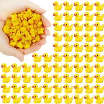 100/200Pcs Resina Mini Pato em Miniatura, Bonecos de Enfeites para Decoração Amarelo Animal Jardim Artesanato Pequeno Pato Paisagem Plantas de Fadas