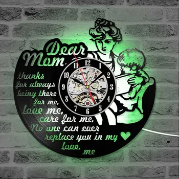 Feliz Dia das mães Tema do disco de Vinil Relógio de Parede em Silêncio Decorativa do DIODO emissor de Relógio Artesanal de Suspensão de Registro de Relógios Melhor Presente para a Mãe