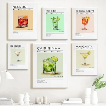 Moderno e Minimalista Cocktails Mojito Margarita Martini Cartazes Impressões Impressão da Lona Arte de Parede Imagem para Cozinha Bar de Decoração de Casa