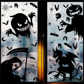 Halloween Estático Agarrar Decorações de Janela, Gigante Fantasma, Monstro, Bruxa, Grim Reaper, Morcegos, Esqueletos para Festa, Decoração de Parede
