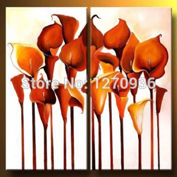 100% feito à mão laranja linda decoração de flores pintura 100% feito à mão com Lily grupo de pinturas a óleo Sobre Tela travar pintura