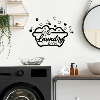 Inglês bolha, máquina de lavar roupa adesivo para decoração de lavar roupa, máquina de lavanderia, material PVC adesivo de parede