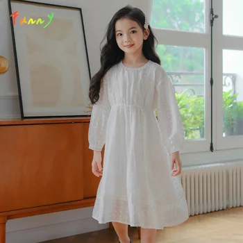Crianças Outono Roupas de Vestidos da Menina de 2023 Nova da Chegada do Branco, a Princesa Vestido Bordado para as Meninas de Manga Longa na altura do Joelho Vestidos