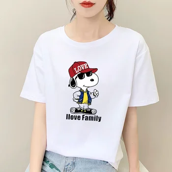Snoopy Roupas T-shirts coreano de Moda as Mulheres Bonito Tops cor-de-Rosa Menina Camisetas Ropa de Mujer Blusas Kawaii Camiseta de Anime de Verão bonito