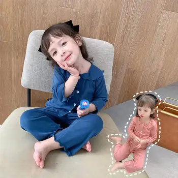 Crianças de pijama conjuntos de primavera outono assentamento crianças do bebê meninas de manga longa terno quente sólido meninas do bebê do algodão do lar roupas 2-10