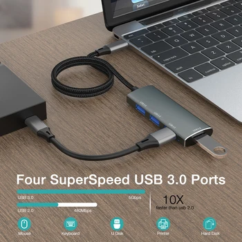 USB 3.0 USB C HUB de 4 Portas de Alta Velocidade Multi Divisor de Adaptador para a Lenovo Macbook Pro Xiaomi Laptops Computador de Acessórios para PC