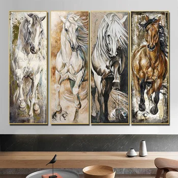 Moderno Cavalo de Lona da Pintura Cartaz Impressão Retro Quadros de Parede de Arte Moderna Fotos de Animais para a Sala de Decoração de Casa