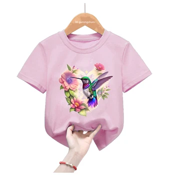 2024 Venda Quente Kawaii Coruja Amor Cópia Do Livro Camiseta Cor-De-Rosa Para As Meninas Cute Bird Crianças Roupas De Verão T-Shirt Manga Curta Streetwear