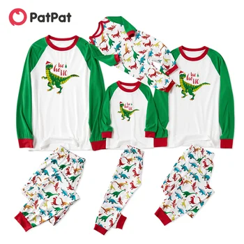 PatPat Mosaico Da Família De Correspondência Colorido Dinossauro Natal Pijama Conjunto(Resistente Ao Fogo)