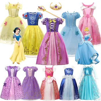 Disney Princess Vestir Meninas Rapunzel Elsa Anna Cinderela Cosplay Traje Crianças De Halloween Festa De Carnaval Fantasia Roupa Das Crianças