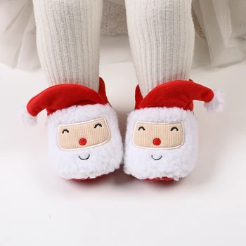 Infantil Botas de Neve de Inverno de Moda Bonitos do Natal Chique Cartoon Papai Noel Quente Bebê Andando Sapatos para Festa em Casa de Desgaste