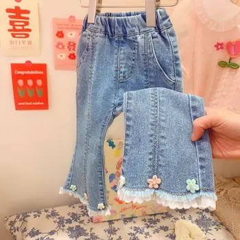 Nova Coleção Primavera / Verão Bebê Roupas De Meninas De Calças Jeans Moda Patchwork Apertado Queimado Calça Crianças De Alto Elástico Na Cintura Calças G106