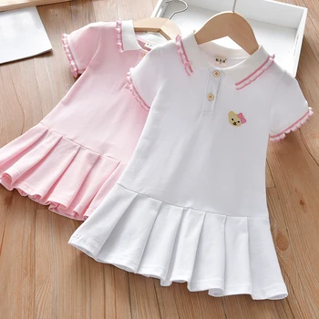 Menina do bebê do verão de manga curta t-shirt dress crianças casual lapela bordado bonito vestido de princesa