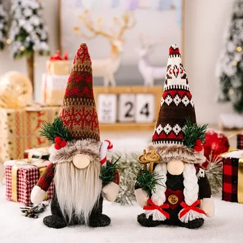 Natal Gnome Village Chapéu de Malha de Pelúcia e Barba para Boneca Elfo Anão Ornamento para Xmas Elf Decoração de Ano Novo, Feriados