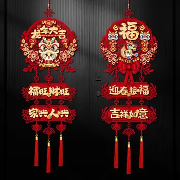 Tradicional Festival da Primavera Fu Personagem Pingente de Estilo Chinês, falsos tecidos do Ano do Dragão Pendurado na Parede Enfeites com Borlas