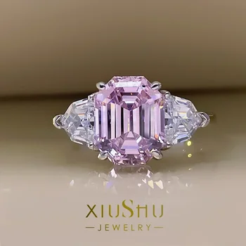 Desejo XIUSHU High-End Personalizado Pagode-de-Rosa Anel de Diamante de Carbono Simulação Fupo 925 Prata Esterlina