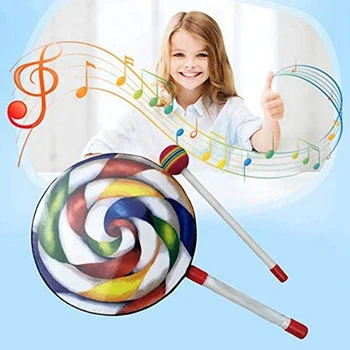 8polegada Pirulito Forma de Tambor Com a ajuda de um Martelo de arco-íris Ritmo de Música Instrumentos de Bebê Crianças Crianças Jogar Brinquedo