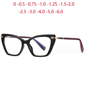 A Luz azul de Bloqueio de Olho de Gato Míope, de Óculos Para Mulheres Mola Dobradiça TR90 de Prescrição de Óculos de Dioptria 0 -0.5 -0.75 Para -6.0