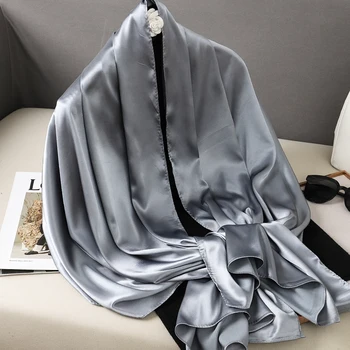 Tamanho grande Silkly Mancha Lenço de Mulheres Simples Foulard Femme de Luxo Hijab Longo Lenço Vestido de Festa Noite Xales e Molda-2023