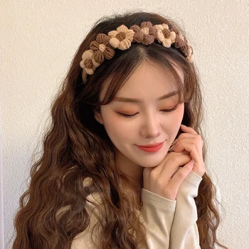 Crochê de Lã Flor Faixas de Cabelo para as Mulheres do Vintage Malha Cabeça da Menina Quente de Lã Tecer Liga Hairbands Acessórios de Cabelo coreano
