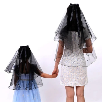 Camadas de Véu de Rendas com Contas Bowknot Tule Halloween Véu de Casamento para Adultos/Crianças Atacado