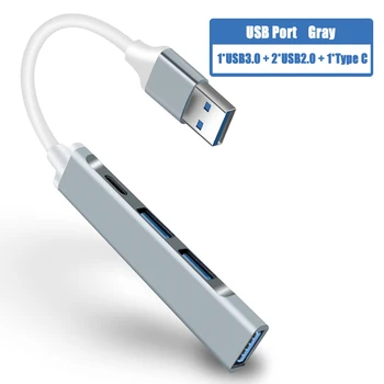USB 2.0 Tipo C Hub de 4 Portas de Adaptador de USB 3.0 Multi Divisor de Estação de Encaixe ultra fino Super Velocidade de Alumínio Para Computador Portátil PC