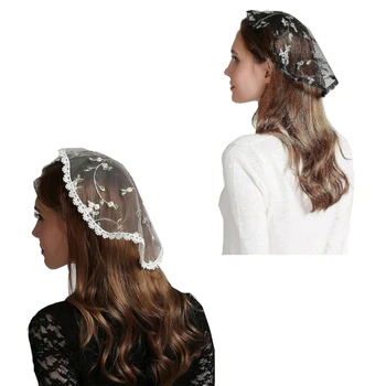 Rendas Bordados Cabeça de Revestimentos para as Mulheres de Renda Capela Caps Véus para a Igreja Rodada Floral Lace Mantilha D5QB