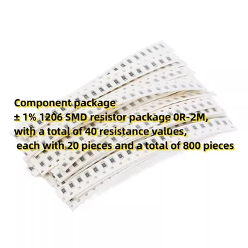 Pacote de componente ± 1% 1206 resistor SMD pacote 0R-2M, com um total de 40 valores de resistência, cada um com 20 peças e um total de