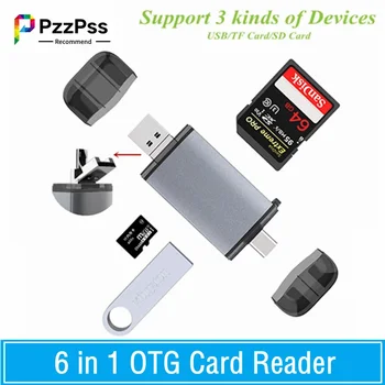 PzzPss 6 Em 1 USB 2.0 OTG TIPO de Leitor de Cartão-C/Micro USB/USB 2.0/TF/Cartão de Memória SD Leitores de Cartão Para Computador Portátil Android Telefone