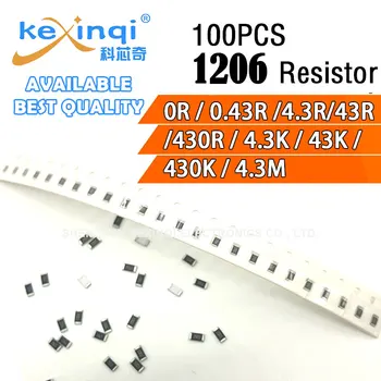 100pcs/monte 1206 SMD Resistor de 0,25 W 1/4W resistência 0R Ohm De 0,43 R 4.3 R 43R 430R 4.3 K 43 K 430K 4.3 M