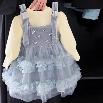 Meninas, Vestido de Princesa Novo Bebê Fofo Saia de Moda Malha para Crianças de Lã Forrado de High-End Quente-Venda de Saia-Ano-Velho Vestido